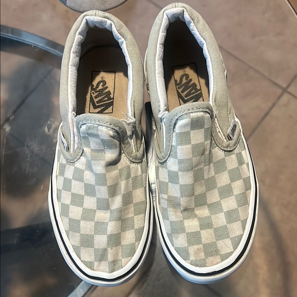 Vans Gray Classic Slip-On Sneakers with Checkerboard Pattern